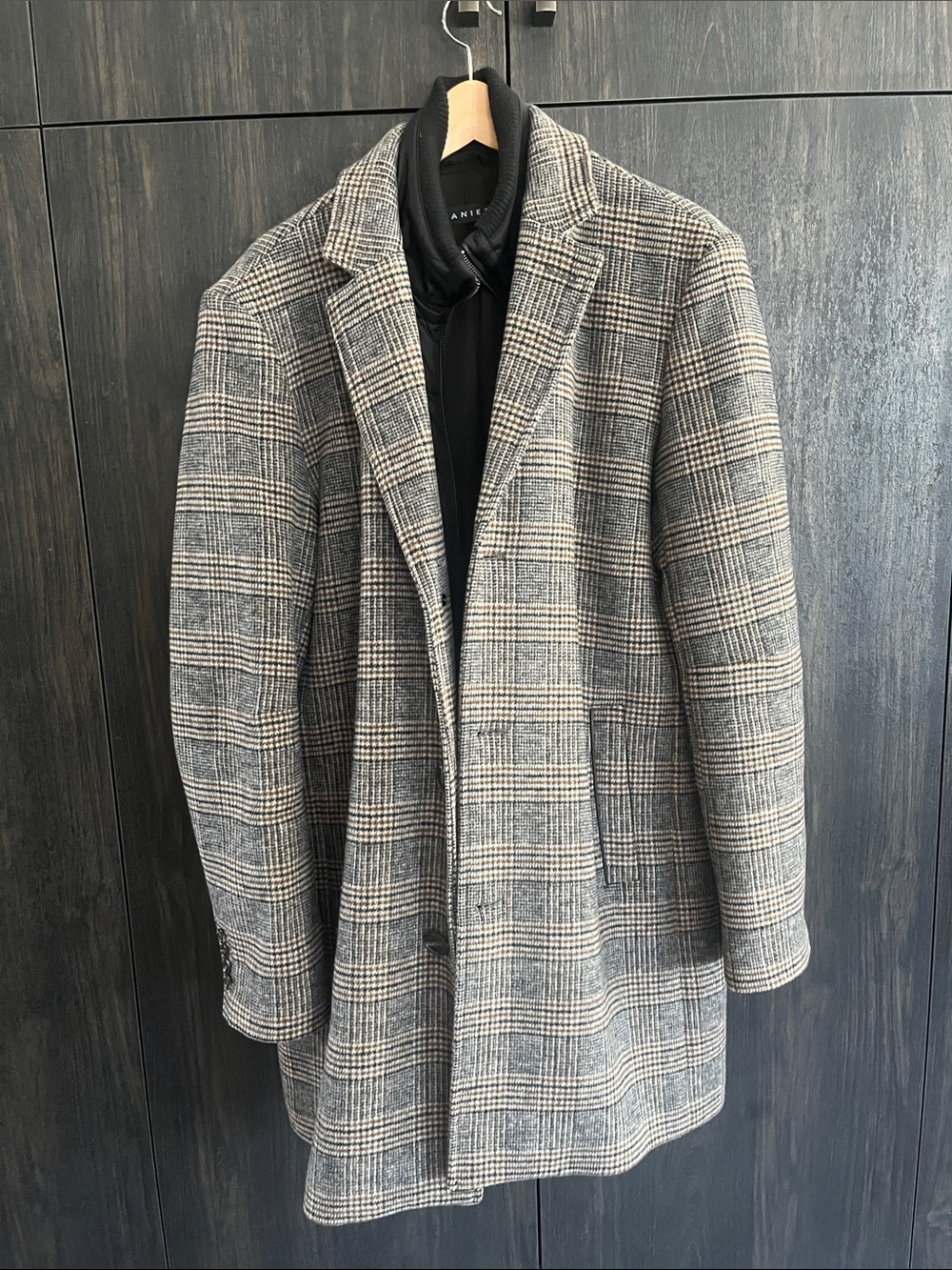 Danier Men's Plaid Wool Blend Overcoat in Gray and Black